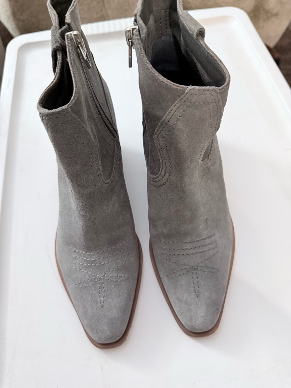 Dolce Vita Grey Suede Pointed Toe Ankle Booties with Side Zip